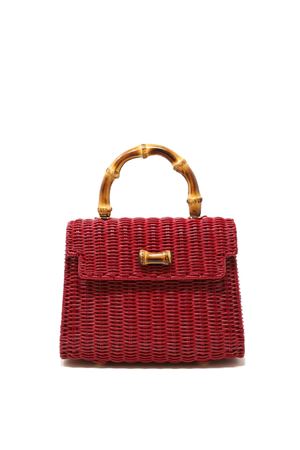 Red woven wicker bag with bamboo handle Laboratorio Capri | 110RED